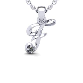 Letter F Diamond Initial Necklace In 14 Karat White Gold With Free Chain