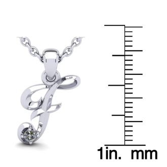 Letter F Diamond Initial Necklace In 14 Karat White Gold With Free Chain