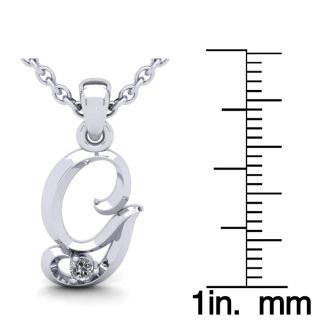 Letter G Diamond Initial Necklace In 14 Karat White Gold With Free Chain