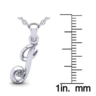 Letter J Diamond Initial Necklace In 14 Karat White Gold With Free Chain