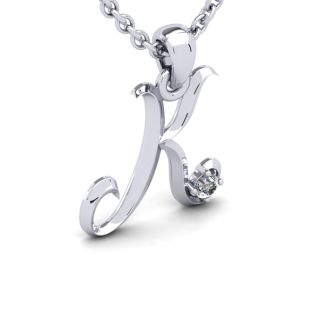 Letter K Diamond Initial Necklace In 14 Karat White Gold With Free Chain