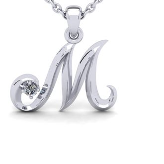 Letter M Diamond Initial Necklace In 14 Karat White Gold With Free Chain