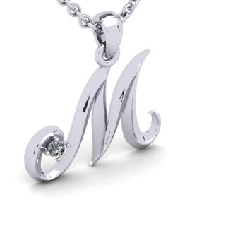 Letter M Diamond Initial Necklace In 14 Karat White Gold With Free Chain