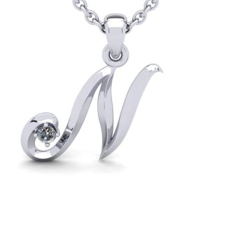 Letter N Diamond Initial Necklace In 14 Karat White Gold With Free Chain