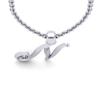 Letter N Diamond Initial Necklace In 14 Karat White Gold With Free Chain