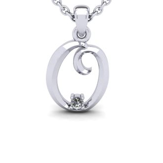 Letter O Diamond Initial Necklace In 14 Karat White Gold With Free Chain