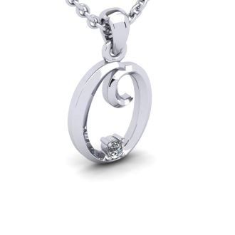 Letter O Diamond Initial Necklace In 14 Karat White Gold With Free Chain