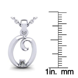 Letter O Diamond Initial Necklace In 14 Karat White Gold With Free Chain