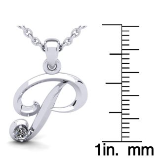 Letter P Diamond Initial Necklace In 14 Karat White Gold With Free Chain