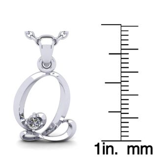 Letter Q Diamond Initial Necklace In 14 Karat White Gold With Free Chain
