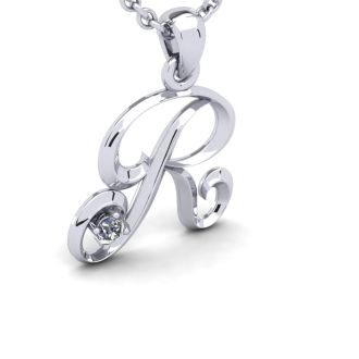 Letter R Diamond Initial Necklace In 14 Karat White Gold With Free Chain