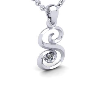 Letter S Diamond Initial Necklace In 14 Karat White Gold With Free Chain