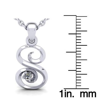 Letter S Diamond Initial Necklace In 14 Karat White Gold With Free Chain