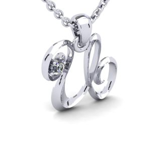 Letter U Diamond Initial Necklace In 14 Karat White Gold With Free Chain