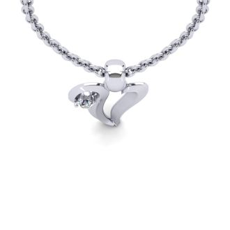 Letter V Diamond Initial Necklace In 14 Karat White Gold With Free Chain
