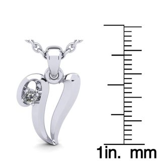 Letter V Diamond Initial Necklace In 14 Karat White Gold With Free Chain