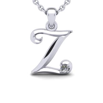 Letter Z Diamond Initial Necklace In 14 Karat White Gold With Free Chain