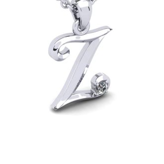 Letter Z Diamond Initial Necklace In 14 Karat White Gold With Free Chain