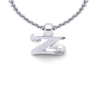 Letter Z Diamond Initial Necklace In 14 Karat White Gold With Free Chain