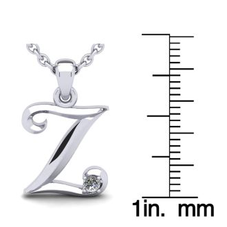 Letter Z Diamond Initial Necklace In 14 Karat White Gold With Free Chain