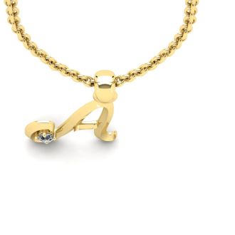 Letter A Diamond Initial Necklace In 14 Karat Yellow Gold With Free Chain
