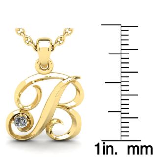 Letter B Diamond Initial Necklace In 14 Karat Yellow Gold With Free Chain