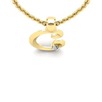 Letter C Diamond Initial Necklace In 14 Karat Yellow Gold With Free Chain