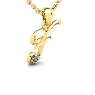 Letter F Diamond Initial Necklace In 14 Karat Yellow Gold With Free Chain