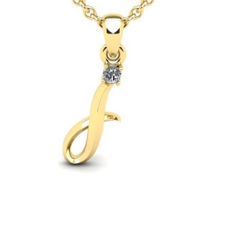 Letter I Diamond Initial Necklace In 14 Karat Yellow Gold With Free Chain