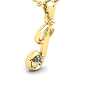 Letter J Diamond Initial Necklace In 14 Karat Yellow Gold With Free Chain