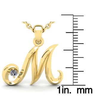 Letter M Diamond Initial Necklace In 14 Karat Yellow Gold With Free Chain