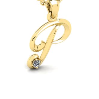 Letter P Diamond Initial Necklace In 14 Karat Yellow Gold With Free Chain