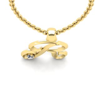 Letter R Diamond Initial Necklace In 14 Karat Yellow Gold With Free Chain