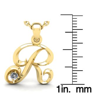 Letter R Diamond Initial Necklace In 14 Karat Yellow Gold With Free Chain