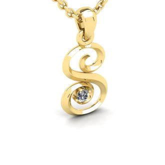 Letter S Diamond Initial Necklace In 14 Karat Yellow Gold With Free Chain