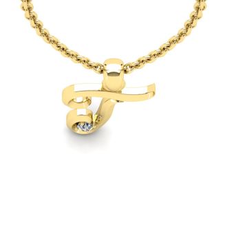 Letter T Diamond Initial Necklace In 14 Karat Yellow Gold With Free Chain