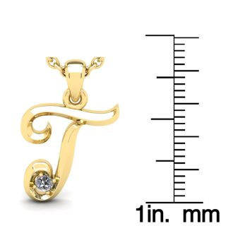 Letter T Diamond Initial Necklace In 14 Karat Yellow Gold With Free Chain