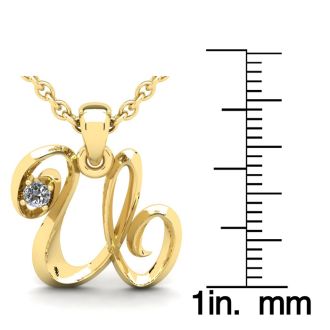Letter U Diamond Initial Necklace In 14 Karat Yellow Gold With Free Chain