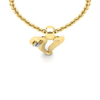 Letter V Diamond Initial Necklace In 14 Karat Yellow Gold With Free Chain