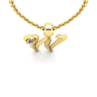 Letter W Diamond Initial Necklace In 14 Karat Yellow Gold With Free Chain
