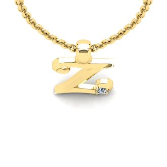 Letter Z Diamond Initial Necklace In 14 Karat Yellow Gold With Free Chain