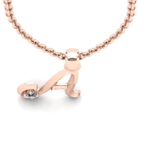 Letter A Diamond Initial Necklace In 14 Karat Rose Gold With Free Chain