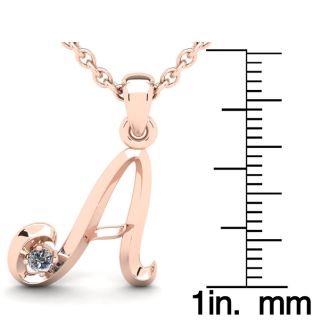 Letter A Diamond Initial Necklace In 14 Karat Rose Gold With Free Chain