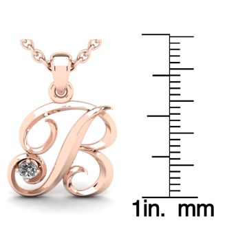 Letter B Diamond Initial Necklace In 14 Karat Rose Gold With Free Chain