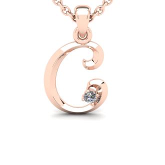 Letter C Diamond Initial Necklace In 14 Karat Rose Gold With Free Chain