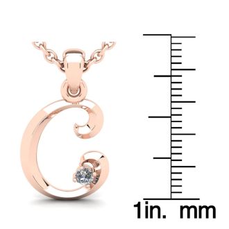 Letter C Diamond Initial Necklace In 14 Karat Rose Gold With Free Chain