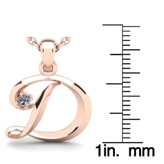 Letter D Diamond Initial Necklace In 14 Karat Rose Gold With Free Chain