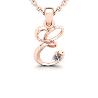Letter E Diamond Initial Necklace In 14 Karat Rose Gold With Free Chain