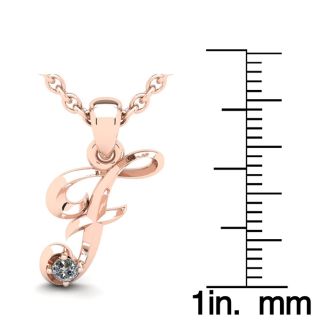Letter F Diamond Initial Necklace In 14 Karat Rose Gold With Free Chain