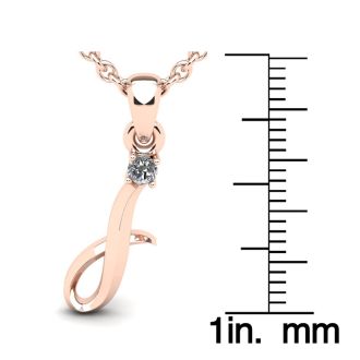 Letter I Diamond Initial Necklace In 14 Karat Rose Gold With Free Chain
